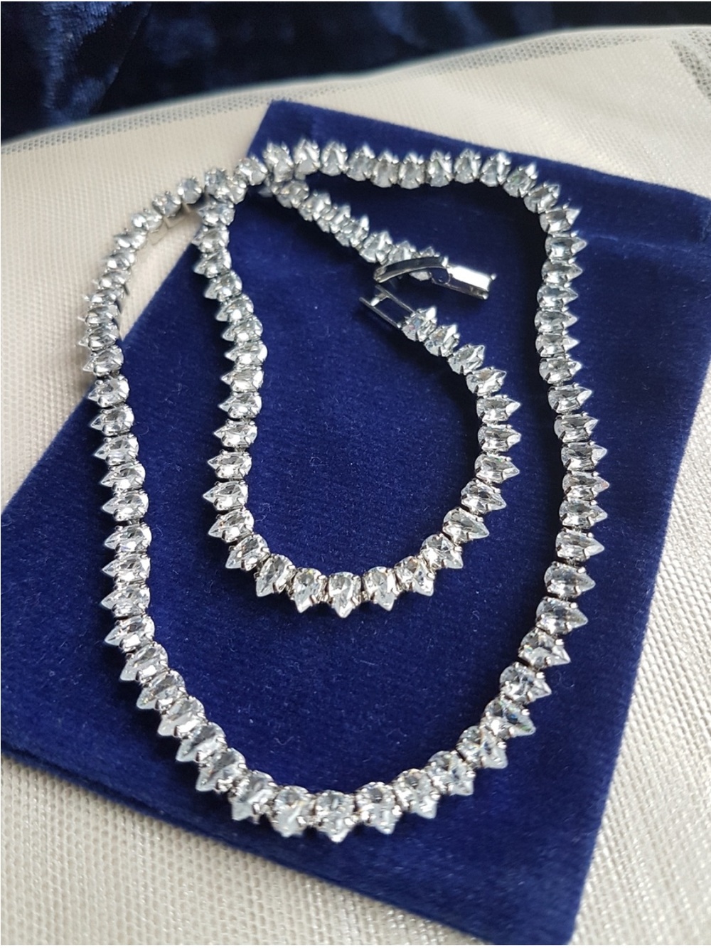 Swarovski Elements White Gold Plated Teardrop Tennis Necklace NEW